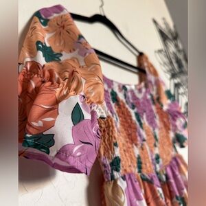 HUJOIN Floral Smocked Dress in Purple and Orange - Large